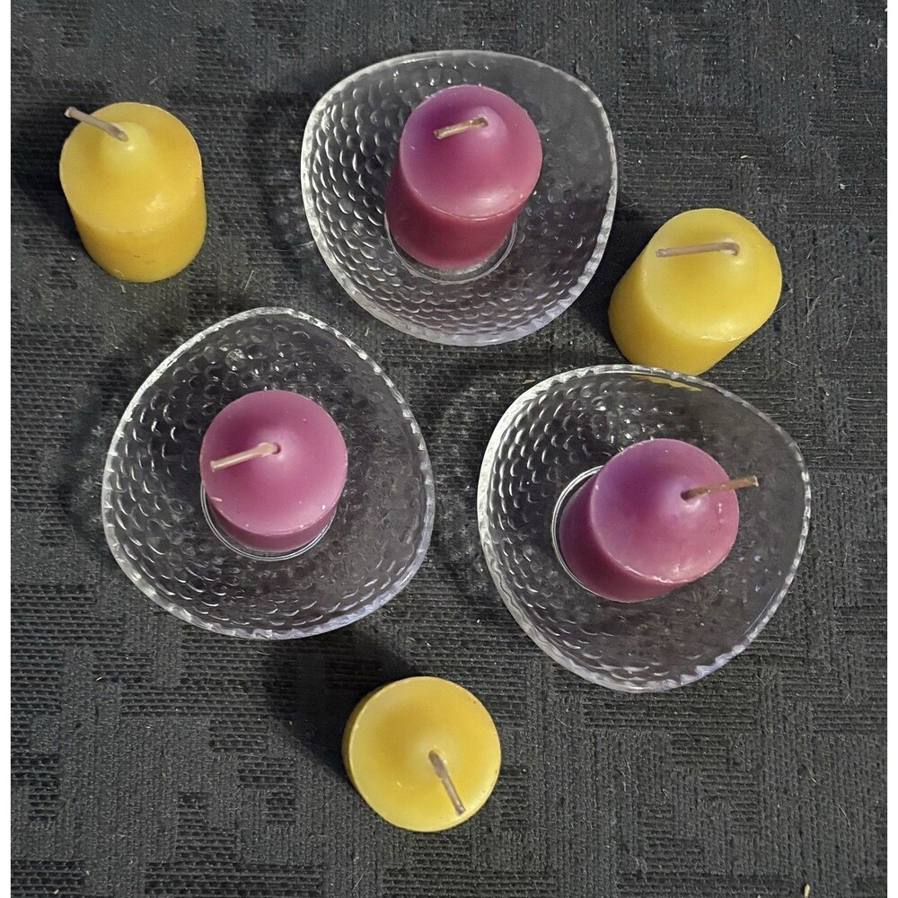 Party Lite Clear Glass Asymmetrical Textured Candle Holders Set of 3